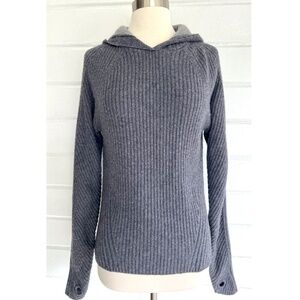 AETHER Ribbed Wool/Cashmere Blend Pullover Sweater with Hood and Thumbholes-  S